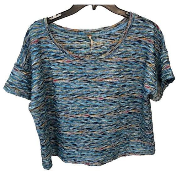 Free People Tops - Free People Rainbow Weave Cropped‎ Tee Size Medium Boho